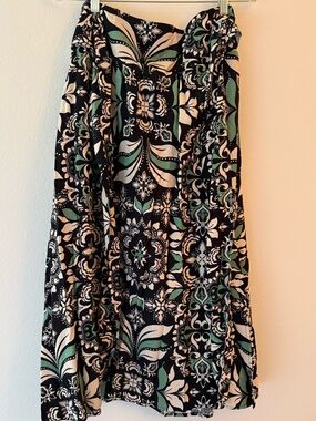 Floral Print Black and Green Midi Skirt